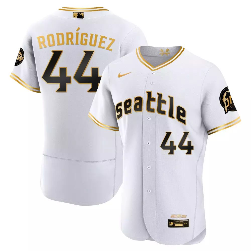 julio rodriguez flex white gold mens seattle mariners 2023 city connect gold fan made jersey all stitched