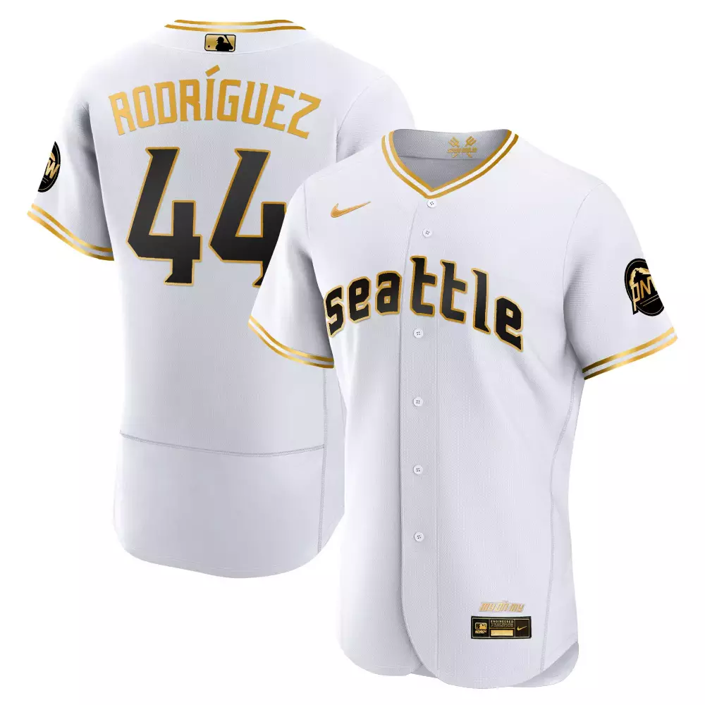 julio rodriguez flex white gold mens seattle mariners 2023 city connect gold fan made jersey all stitched