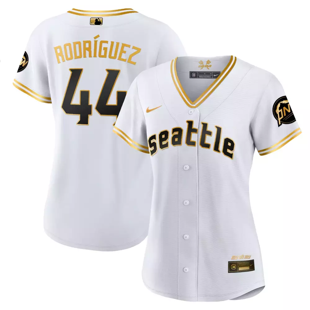 julio rodriguez white gold womens seattle mariners 2023 city connect gold fan made jersey all stitched