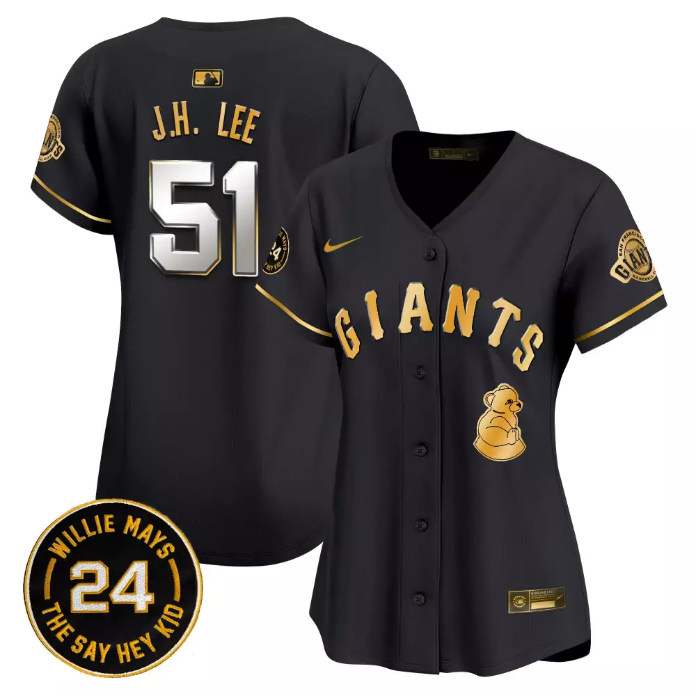 jung hoo lee black gold womens san francisco giants 2024 willie mays patch vapor premier limited jersey v4 all stitched