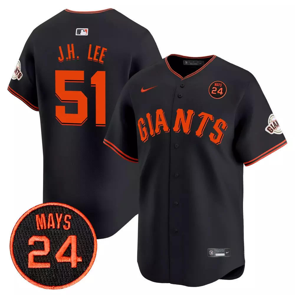 jung hoo lee black mens san francisco giants 2024 willie mays patch vapor premier limited jersey v3 all stitched