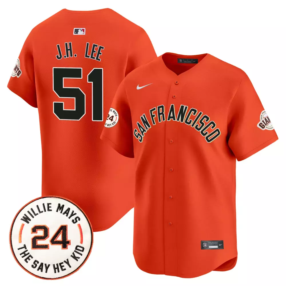jung hoo lee orange mens san francisco giants 2024 willie mays patch vapor premier limited jersey v4 all stitched