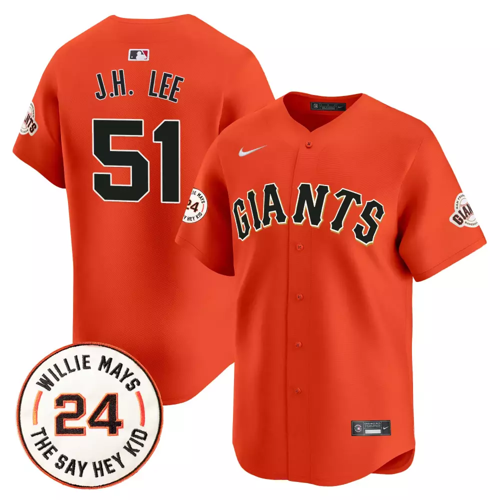 jung hoo lee orange mens san francisco giants 2024 willie mays patch vapor premier limited jersey v4 all stitched