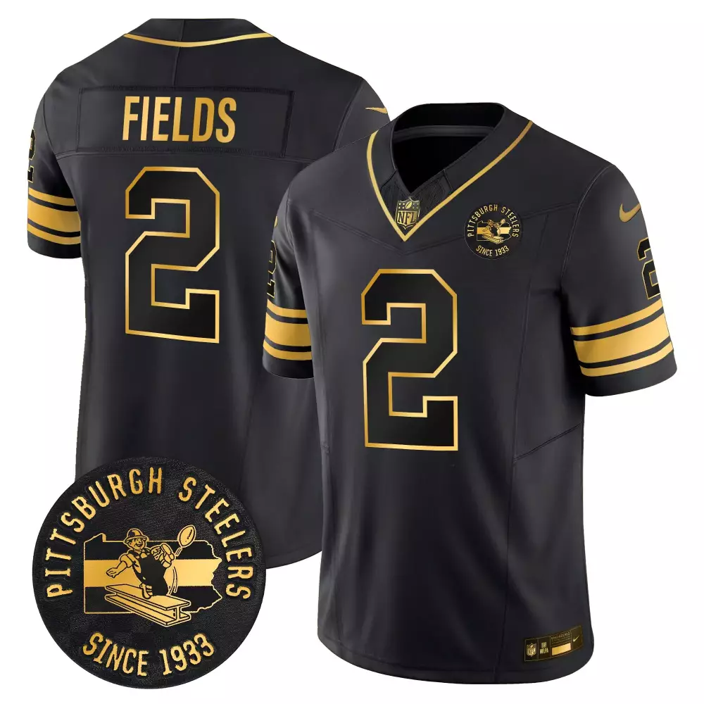 justin fields black gold mens pittsburgh steelers throwback 1933 patch gold vapor limited jersey all stitched