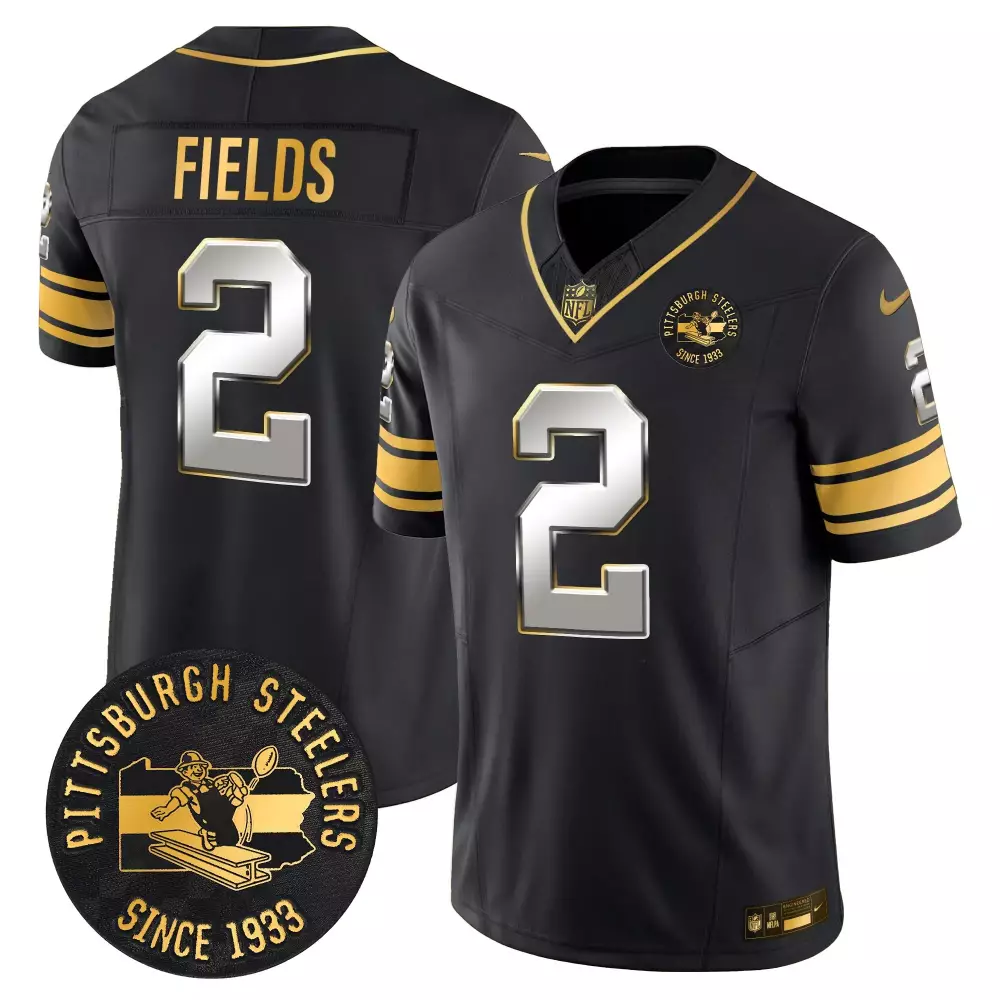 justin fields black gold mens pittsburgh steelers throwback 1933 patch gold vapor limited jersey all stitched