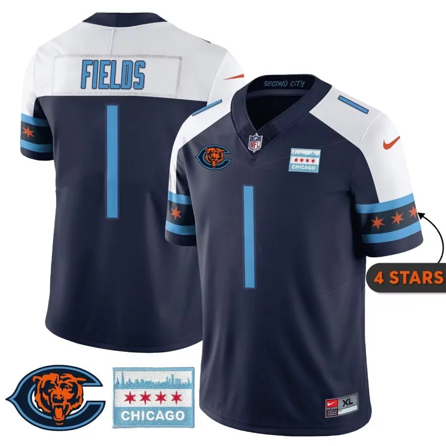 Justin Fields Chicago Bears Navy Alternate City Edition GSH Jersey | Chicago Flag Design | All Stitched | For Men, Women & Youth