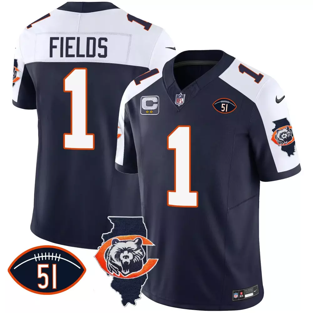 Justin Fields Chicago Bears Navy Alternate City Edition GSH Jersey | Chicago Flag Design | All Stitched | For Men, Women & Youth