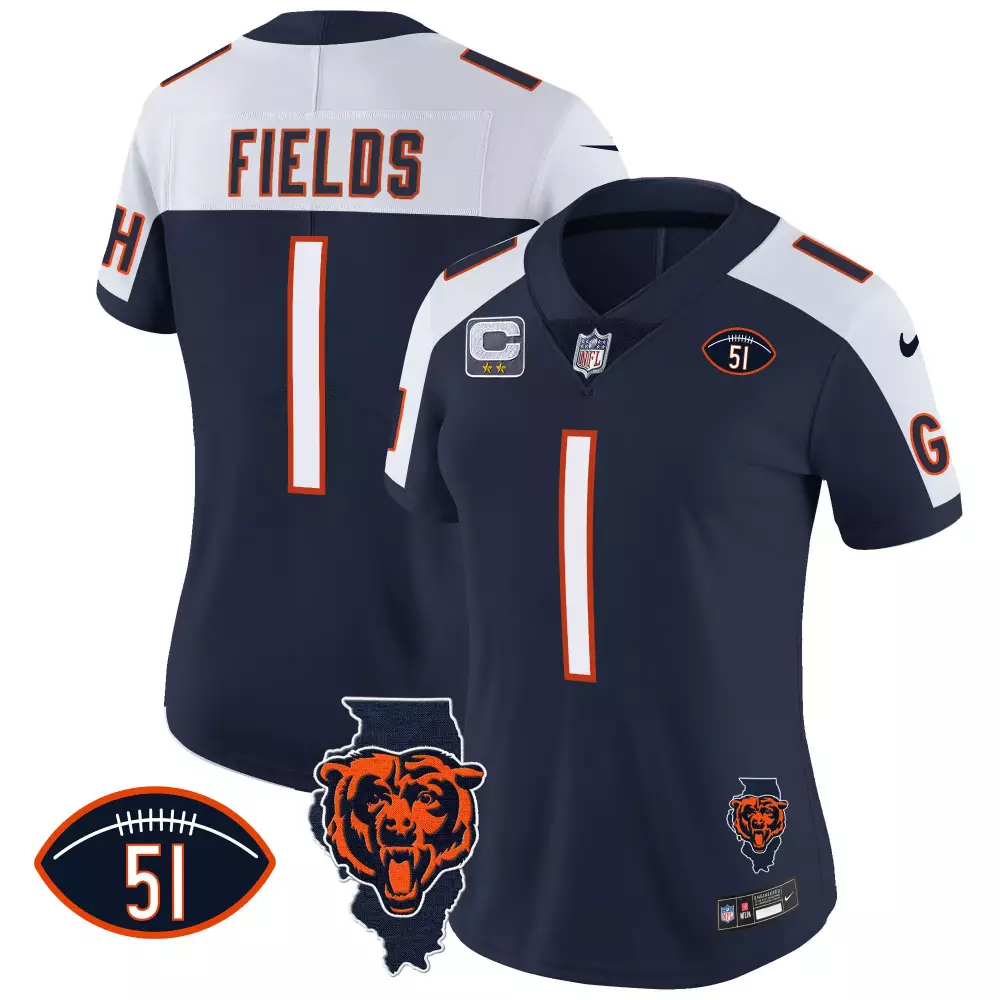 Justin Fields Chicago Bears Navy Alternate City Edition GSH Jersey | Chicago Flag Design | All Stitched | For Men, Women & Youth