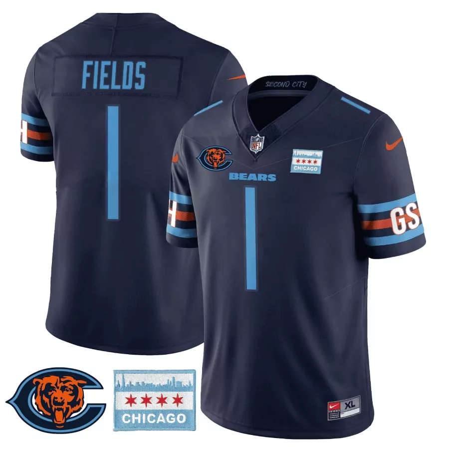 Justin Fields Chicago Bears Navy Alternate Women's Throwback Illinois Patch Vapor Jersey | All Stitched | For Men, Women & Youth