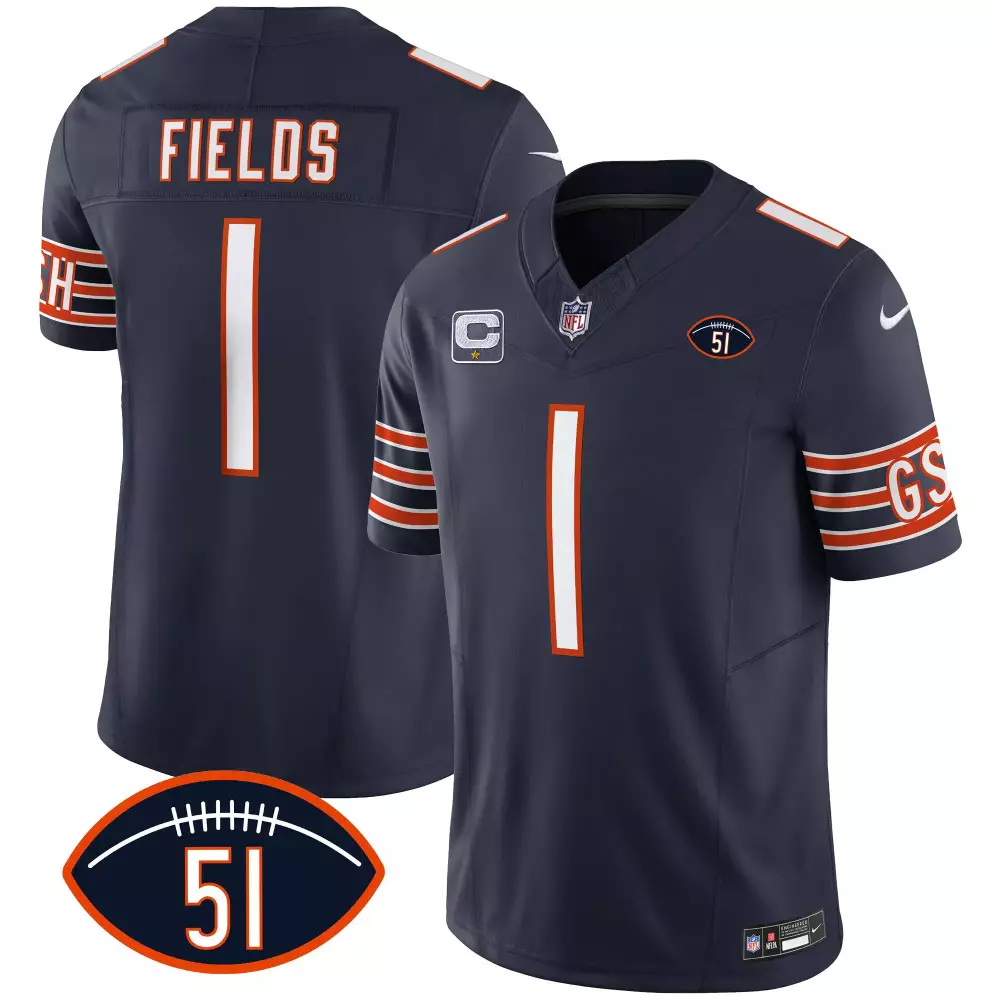 Justin Fields Chicago Bears Navy Men's City Edition Jersey | Chicago Flag Design | All Stitched | For Men, Women & Youth