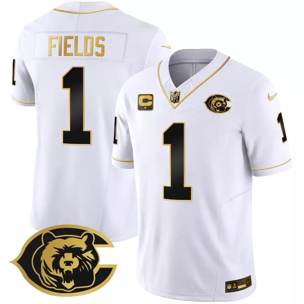Justin Fields Chicago Bears Throwback Gold Vapor Jersey | White Gold Stitched Style | Limited Edition Fan Gear | For Men, Women & Youth