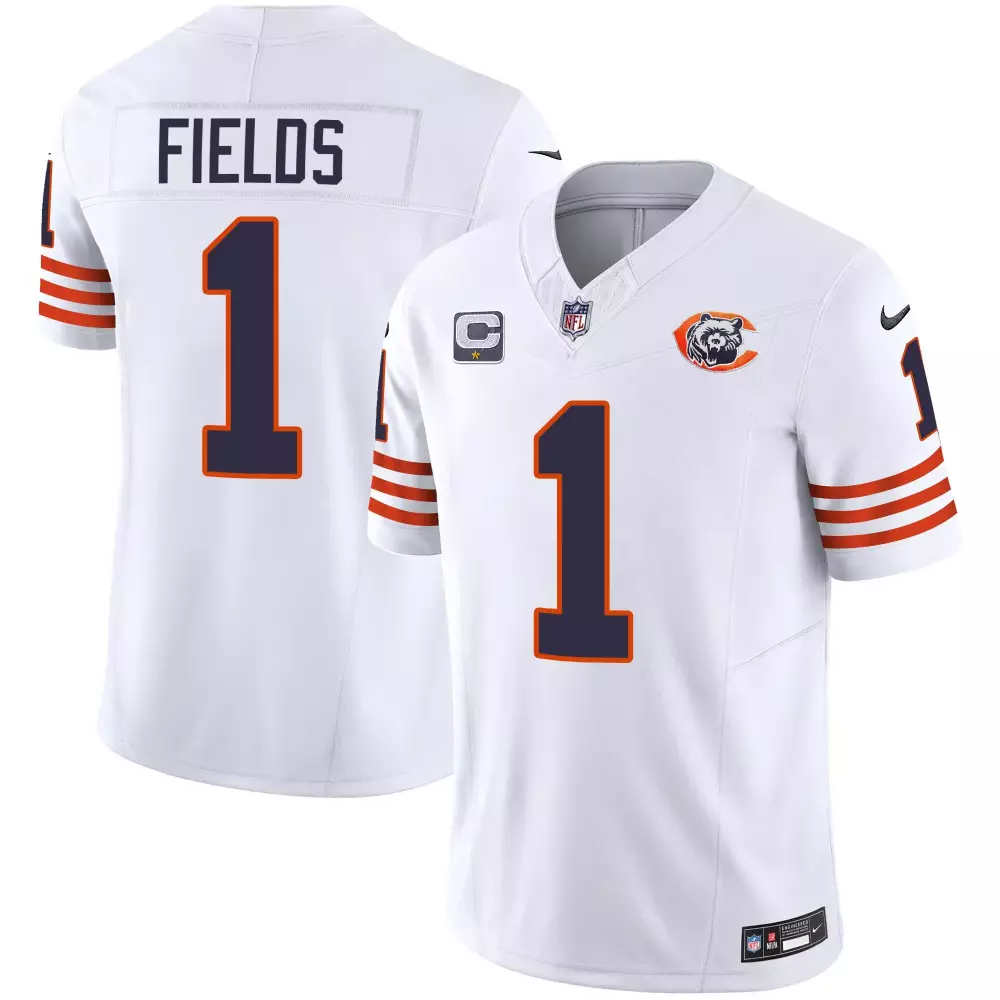 Justin Fields Chicago Bears Throwback Vapor Jersey | White | Stitched Replica Fan Gear | For Men, Women & Youth