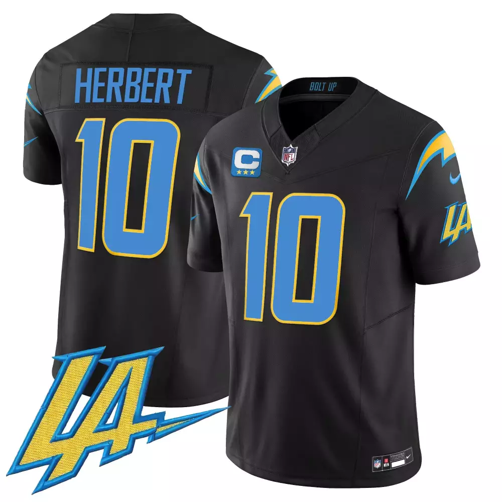 justin herbert black gold womens los angeles chargers white gold black gold jersey all stitched