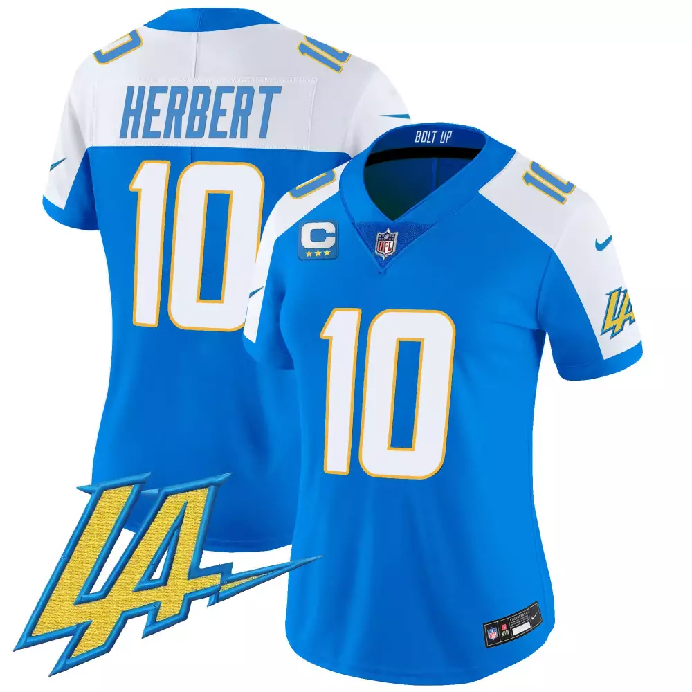 justin herbert black gold womens los angeles chargers white gold black gold jersey all stitched