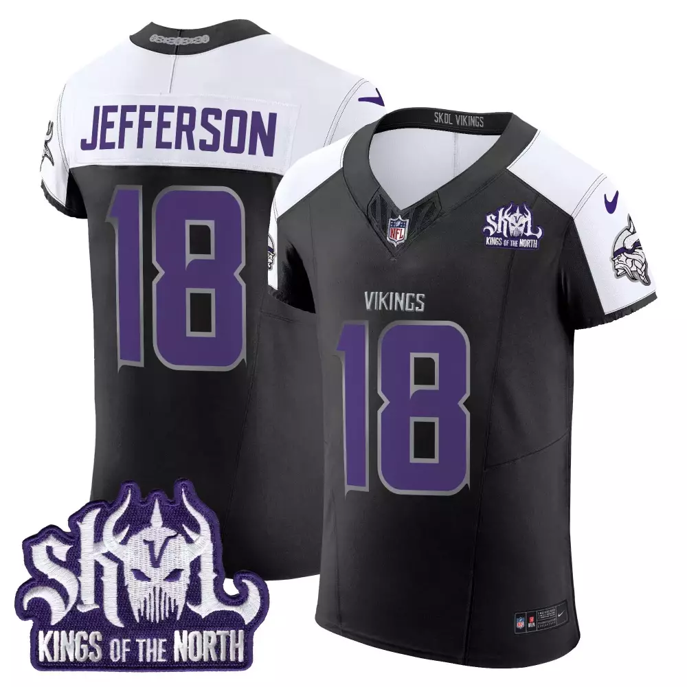 justin jefferson black alternate mens vikings 2024 winter warrior skol patch vapor elite jersey all stitched