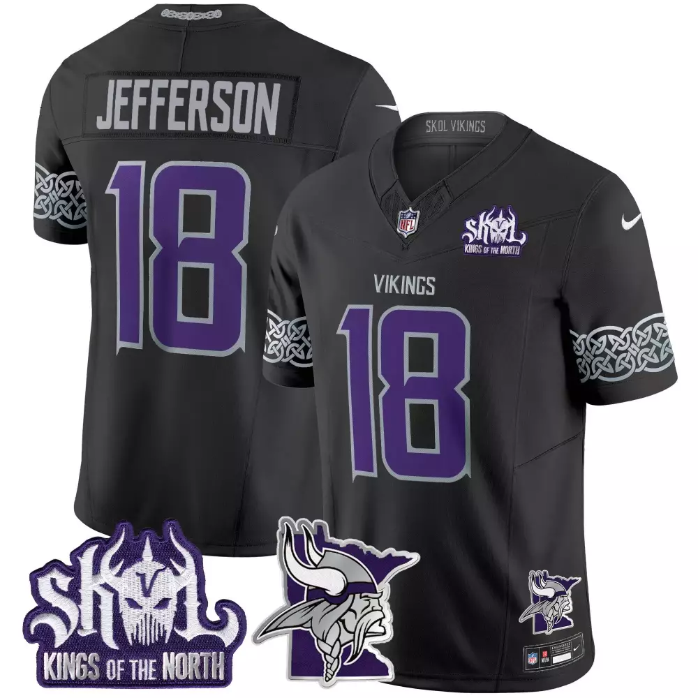 justin jefferson black gold womens vikings 2024 winter warrior skol patch gold vapor limited jersey all stitched