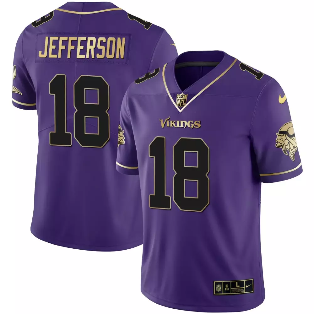 Justin Jefferson Black Purple Men's Vikings Jersey | Stitched Gold & Purple | Classic Fan Gear | For Men, Women & Youth