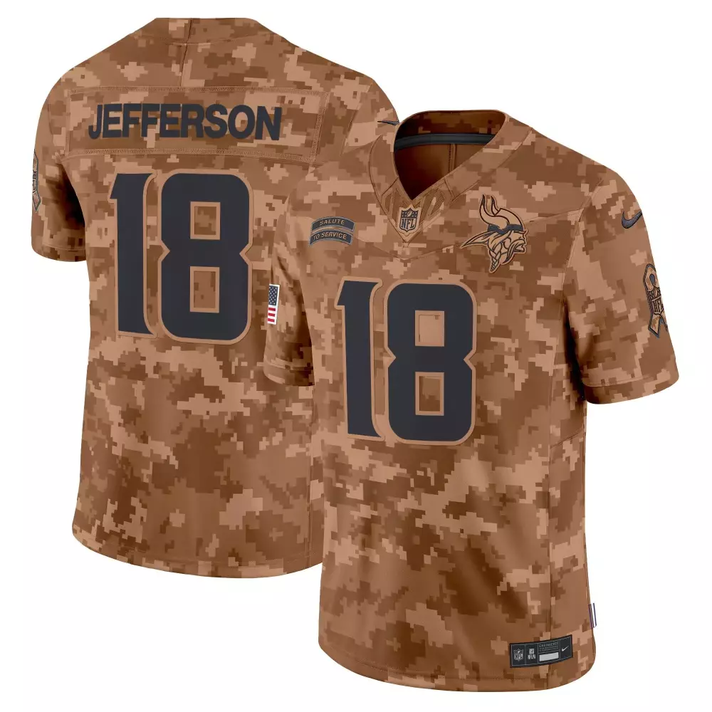 justin jefferson brown camo mens vikings 2024 salute to service vapor limited jersey all stitched