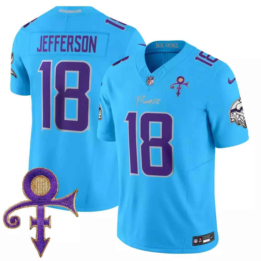 justin jefferson light blue mens vikings 2024 prince vapor limited jersey all stitched