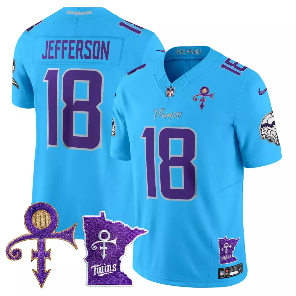 justin jefferson light blue mens vikings 2024 prince vapor limited jersey all stitched