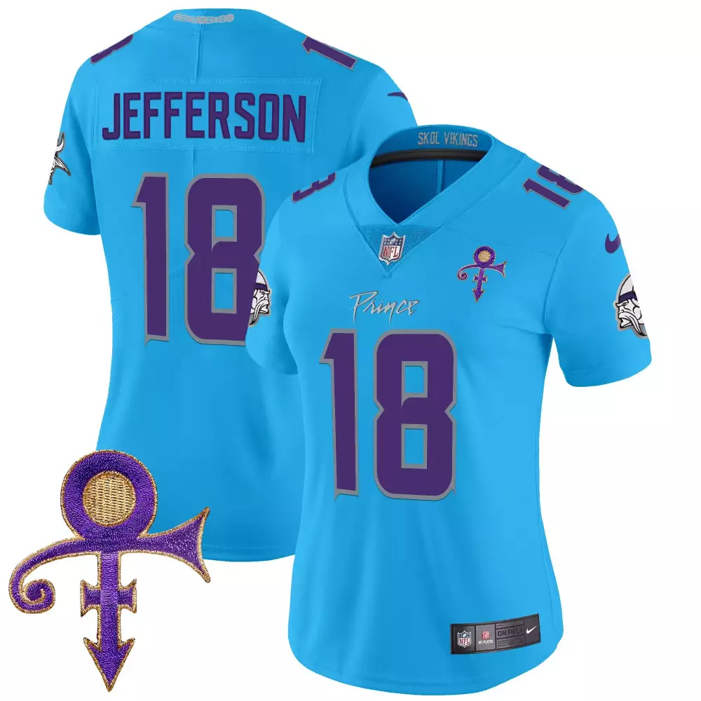 justin jefferson light blue mens vikings 2024 prince vapor limited jersey all stitched