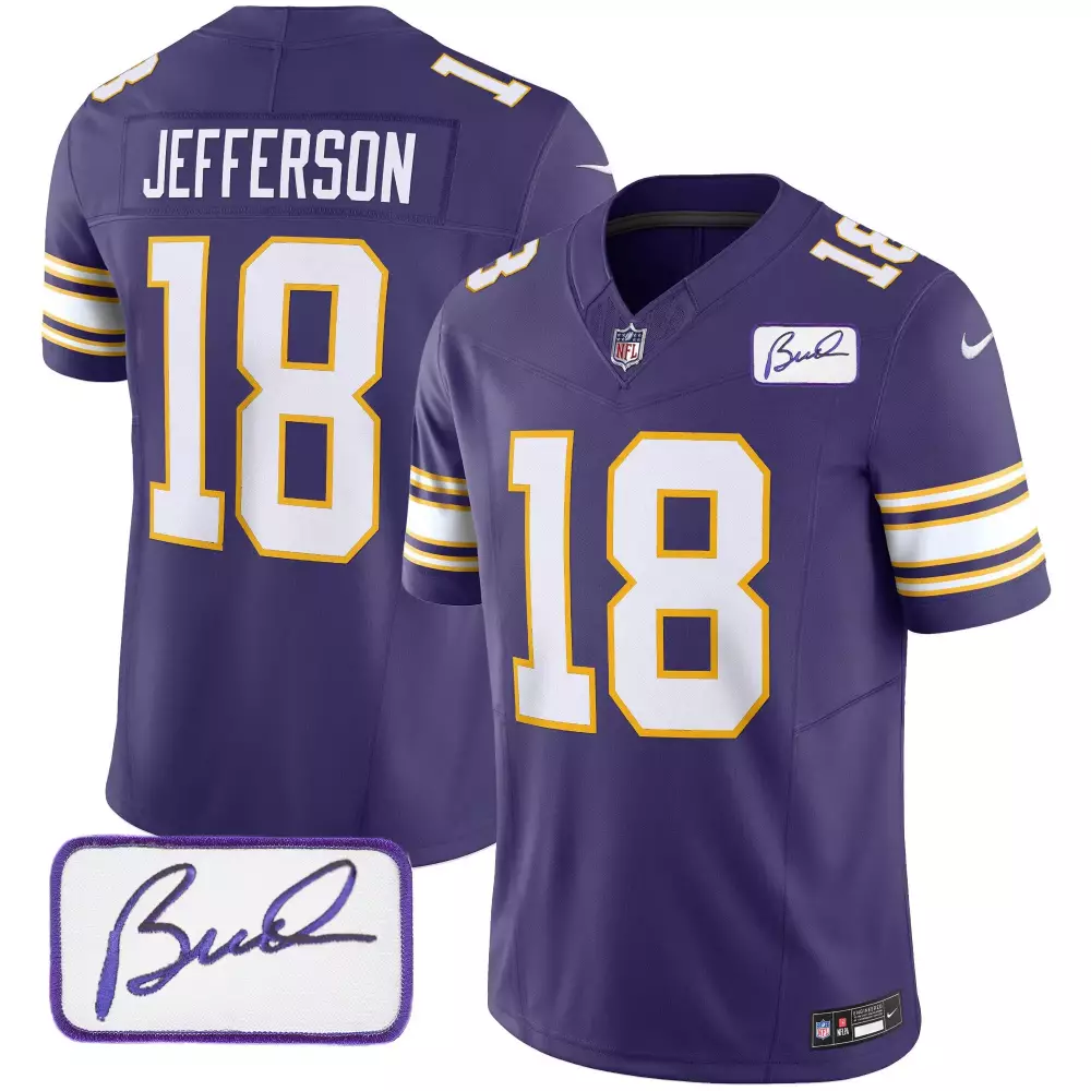 Justin Jefferson Minnesota Vikings Men's Bud Grant Patch Classic Limited Jersey | Purple | Stitched | Fan Gear for Game Day | For Men, Women & Youth