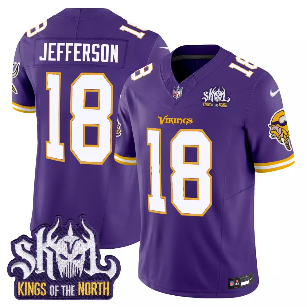 Justin Jefferson Minnesota Vikings Men's King of the North Patch Throwback Vapor Limited Jersey | Purple | Stitched | Fan Gear for Game Day | For Men, Women & Youth