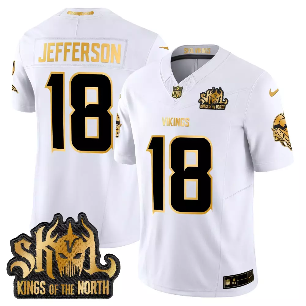justin jefferson white gold mens vikings 2024 winter warrior skol patch gold vapor limited jersey all stitched