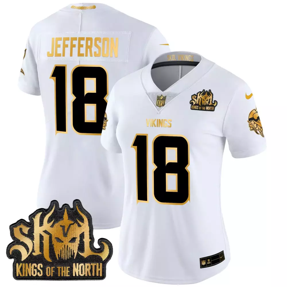 justin jefferson white gold mens vikings 2024 winter warrior skol patch gold vapor limited jersey all stitched