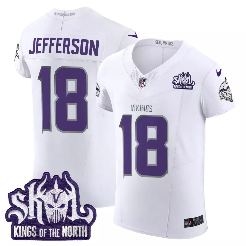 justin jefferson white limited mens vikings 2024 winter warrior skol patch vapor elite jersey all stitched