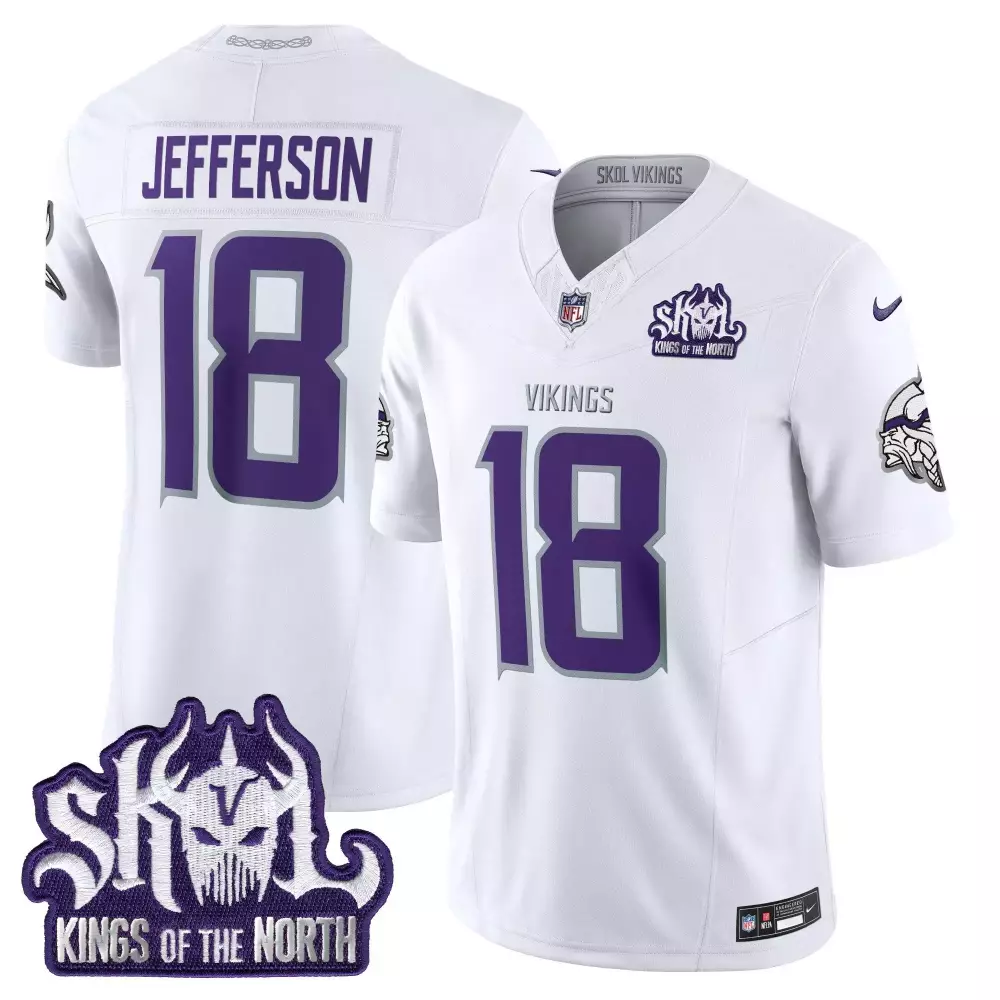 justin jefferson white limited mens vikings 2024 winter warrior skol patch vapor elite jersey all stitched