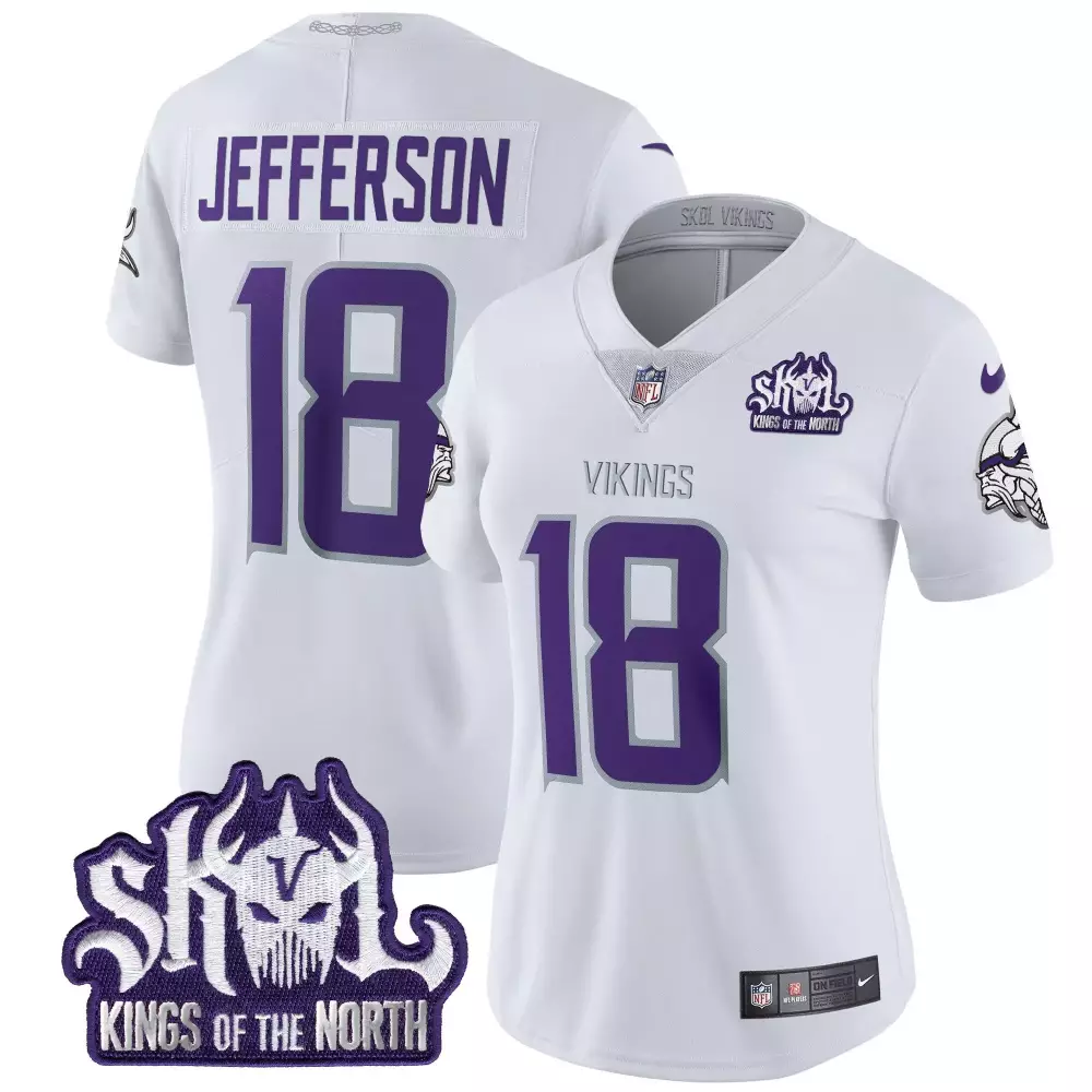 justin jefferson white limited mens vikings 2024 winter warrior skol patch vapor elite jersey all stitched