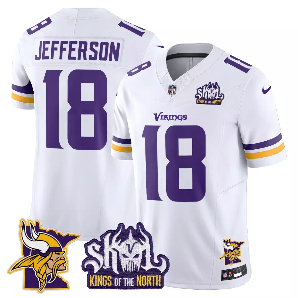 justin jefferson white mens minnesota vikings kings of the north patch vapor limited jersey all stitched