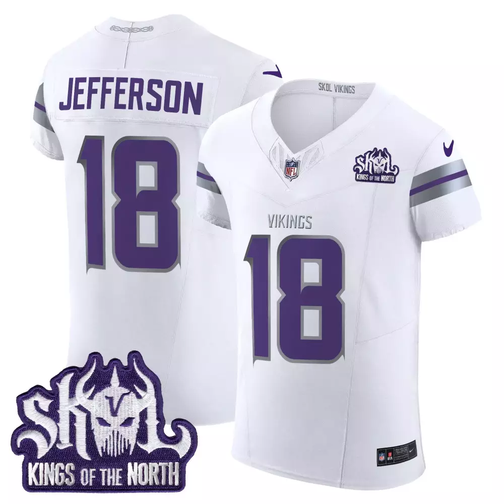 justin jefferson white mens vikings 2024 winter warrior skol patch vapor elite jersey all stitched