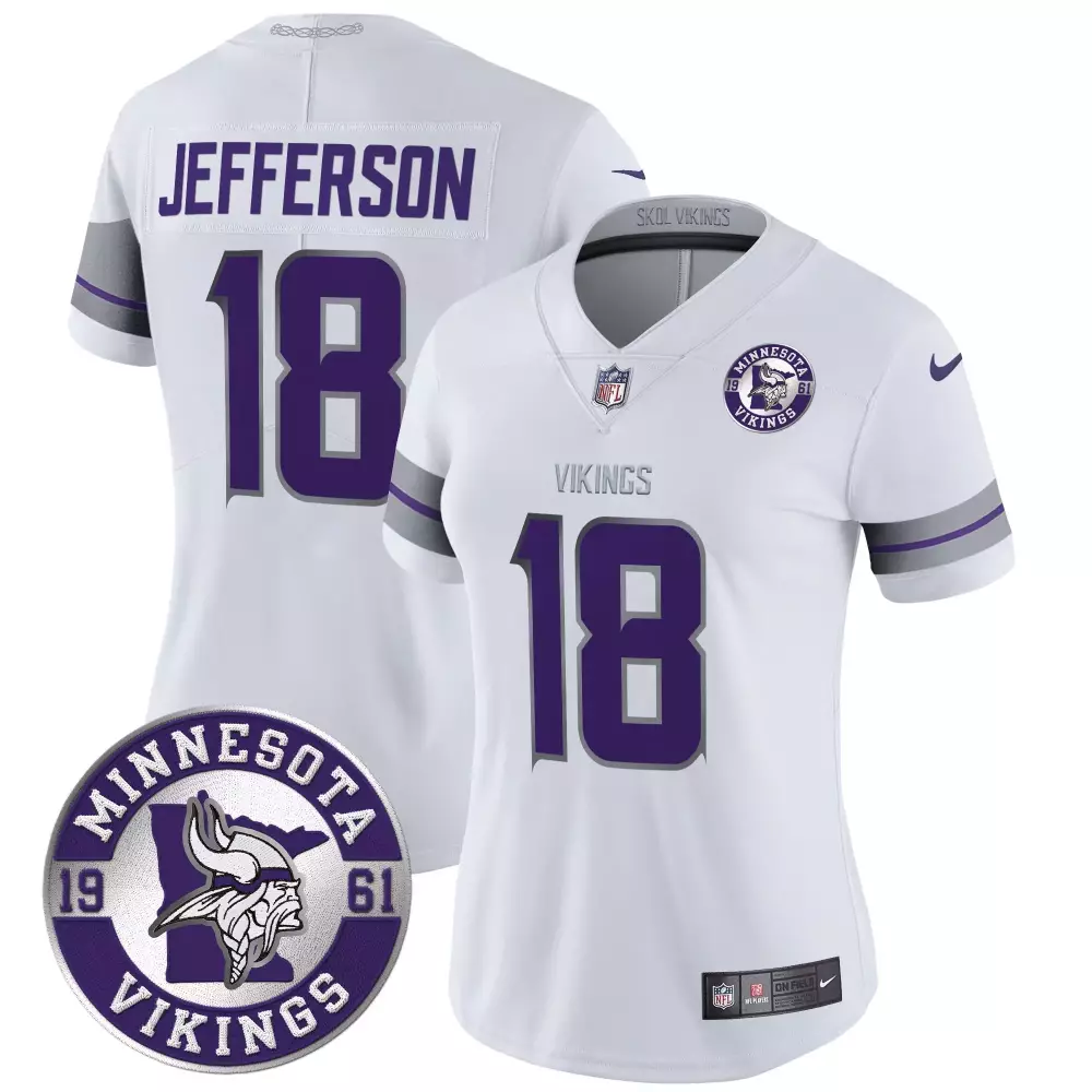 justin jefferson white mens minnesota vikings kings of the north patch vapor limited jersey all stitched