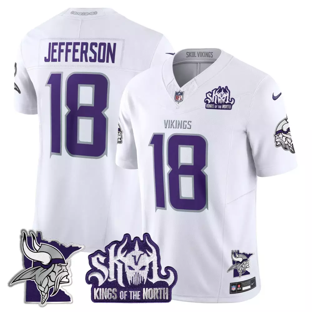 Justin Jefferson Minnesota Vikings Winter Warrior Kings of the North Patch Vapor Limited Jersey V3 | White Stitched Fan Gear | For Men, Women & Youth