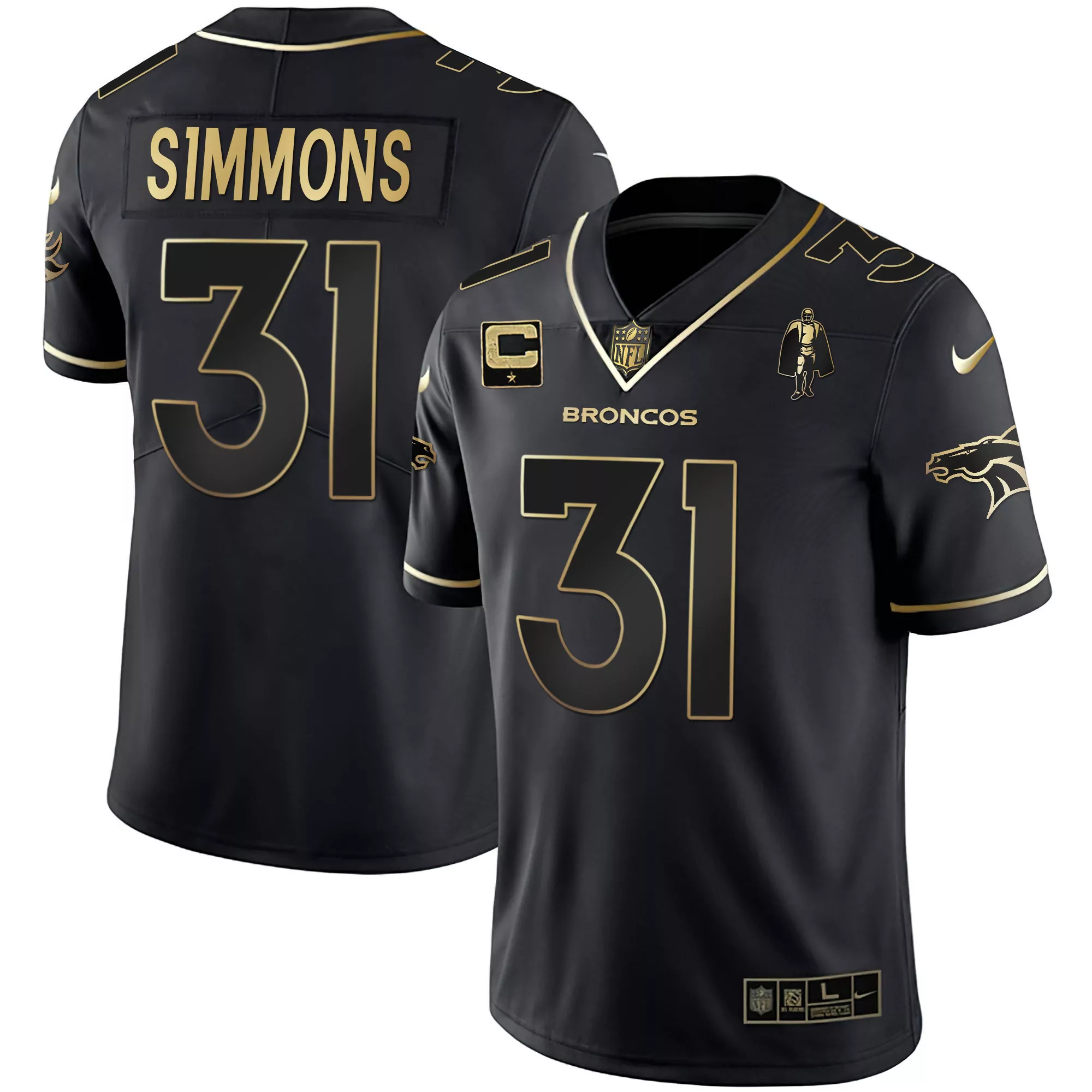 justin simmons black gold mens denver broncos white gold and black gold jersey all stitched