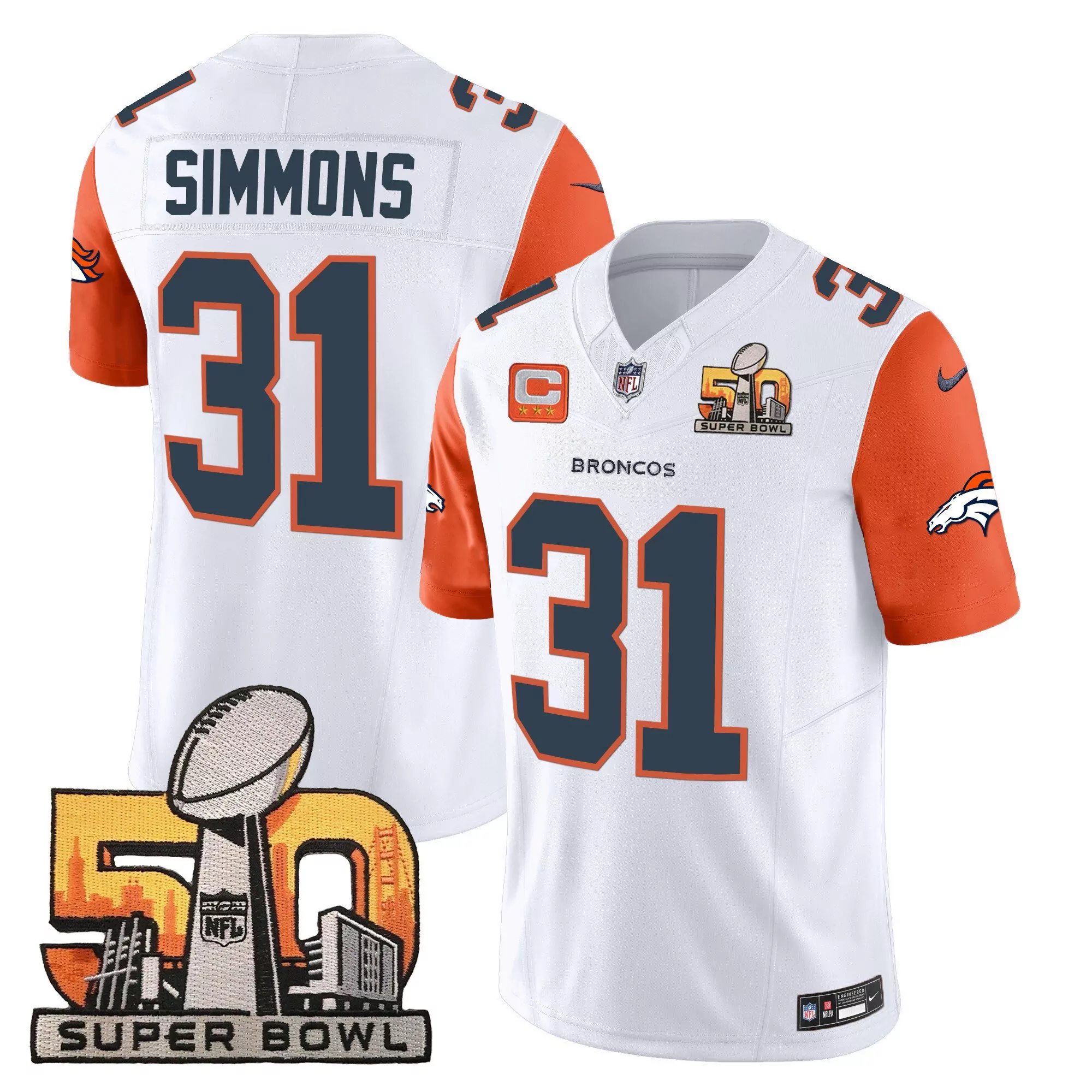 justin simmons orange sleeves mens denver broncos super bowl 50 patch vapor jersey all stitched