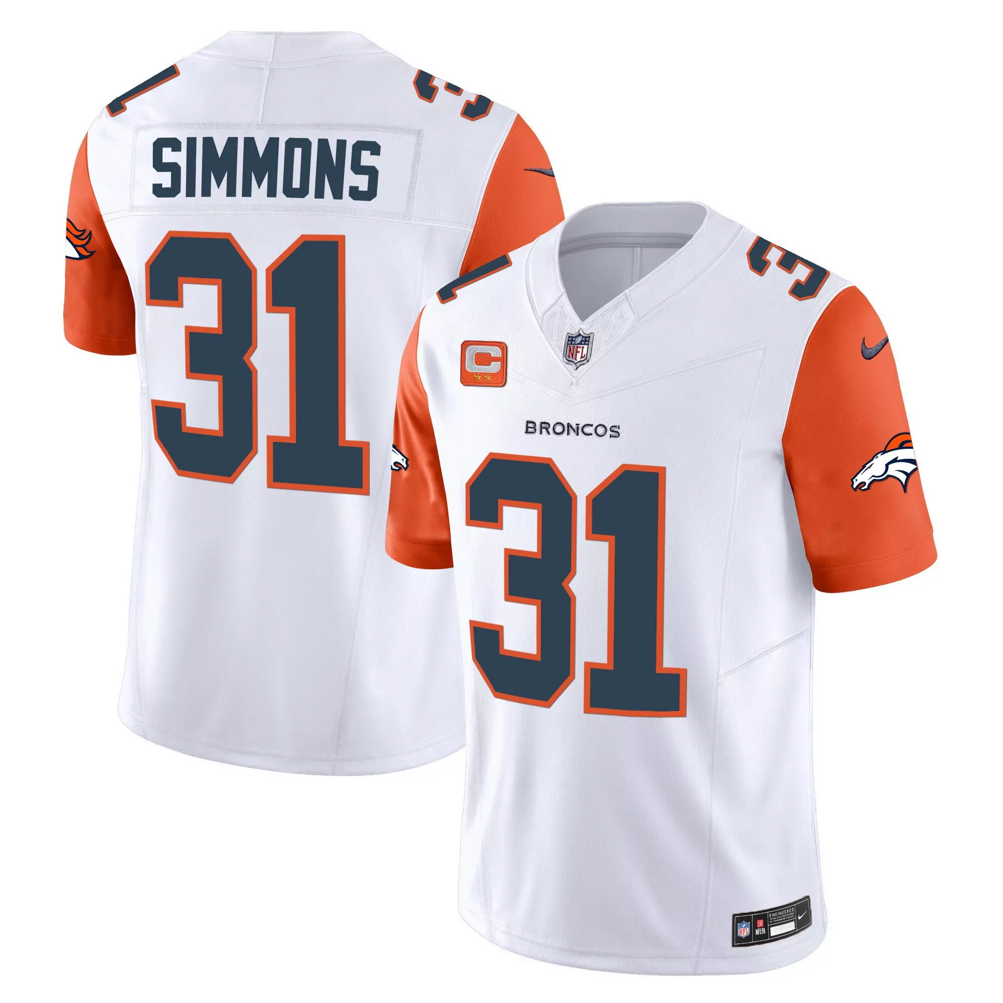 justin simmons orange sleeves mens denver broncos super bowl 50 patch vapor jersey all stitched