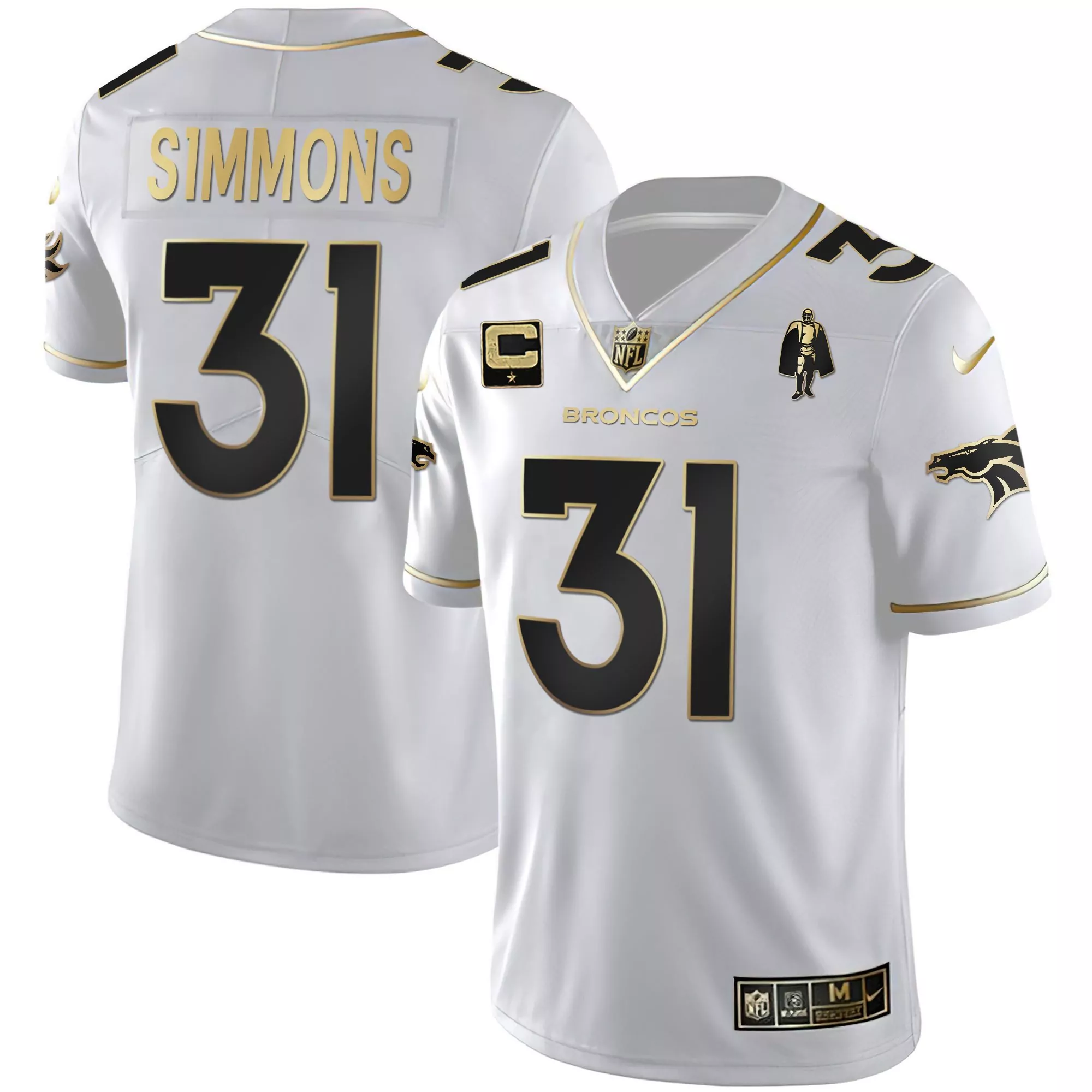 justin simmons white gold mens denver broncos white gold and black gold jersey all stitched