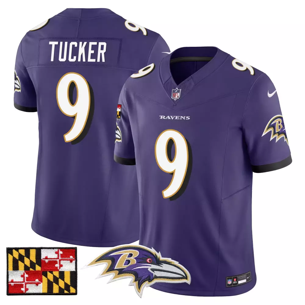 justin tucker purple mens baltimore ravens 2023 afc north champions patch vapor limited jersey all stitched