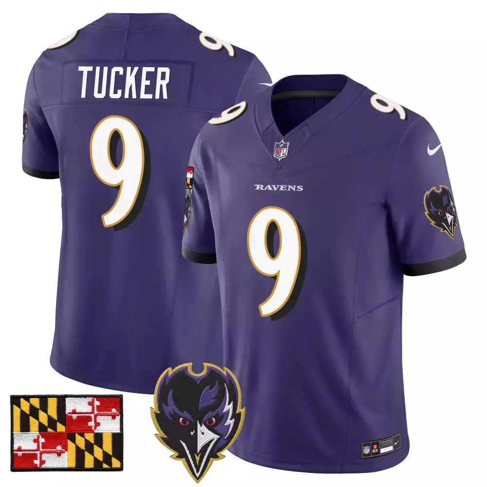 justin tucker purple mens baltimore ravens 2023 afc north champions patch vapor limited jersey all stitched