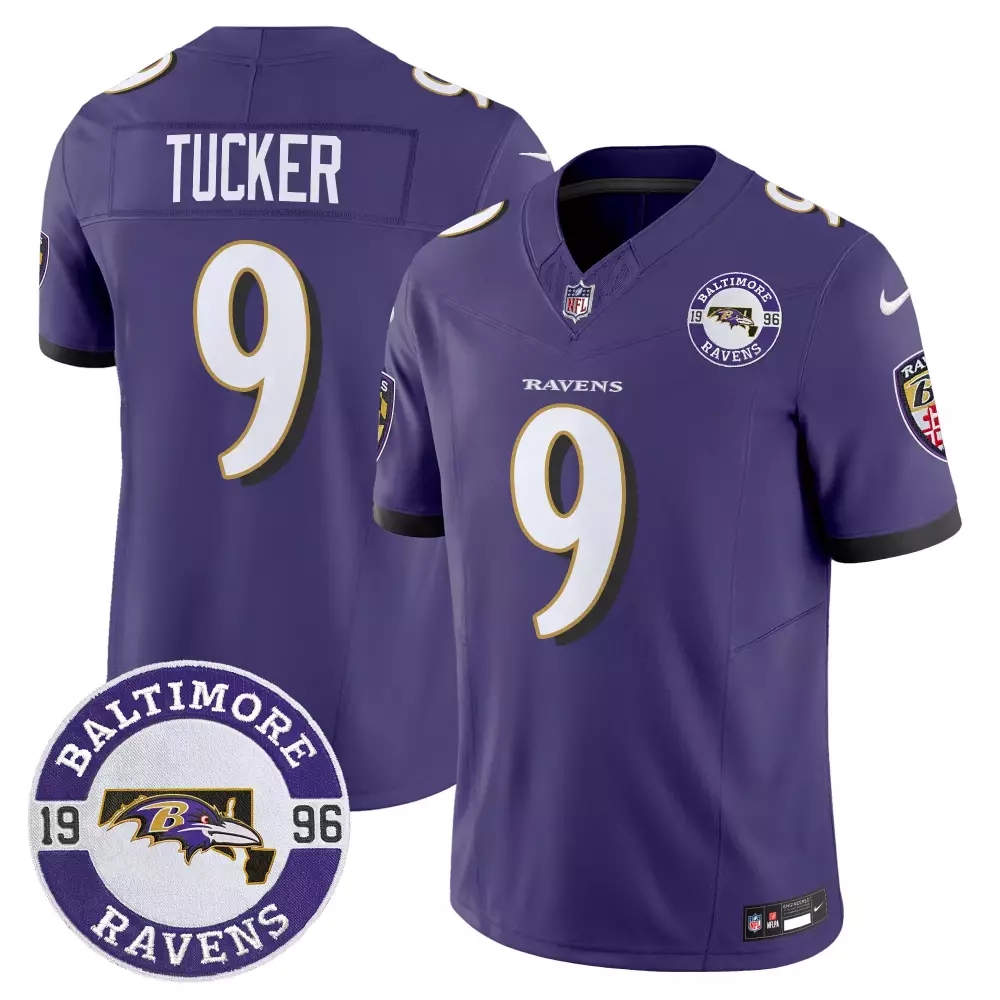 justin tucker purple mens baltimore ravens 2023 afc north champions patch vapor limited jersey all stitched