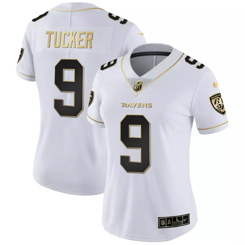 Justin Tucker Men's Baltimore Ravens White Gold Jersey | Maryland Patch | Gold Vapor Limited Edition | For Men, Women & Youth