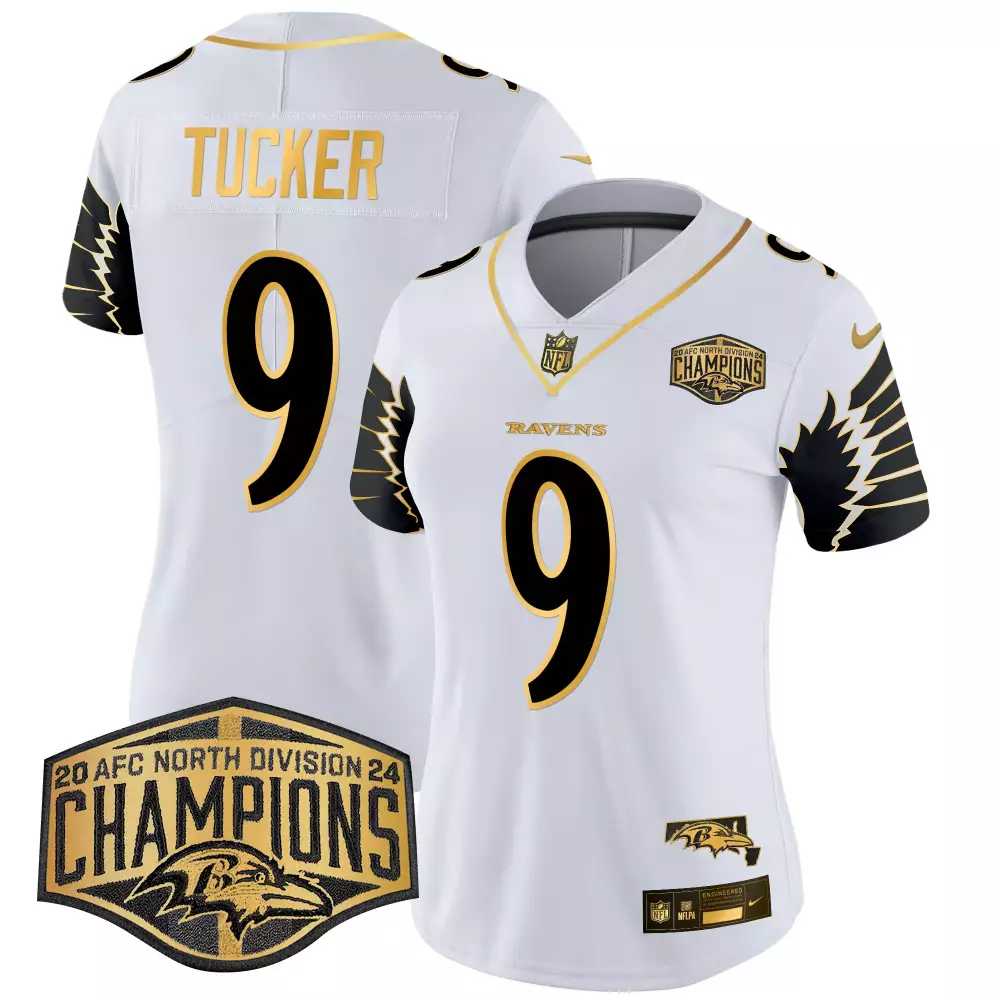Justin Tucker Men's Baltimore Ravens White Gold Jersey | Maryland Patch | Gold Vapor Limited Edition | For Men, Women & Youth