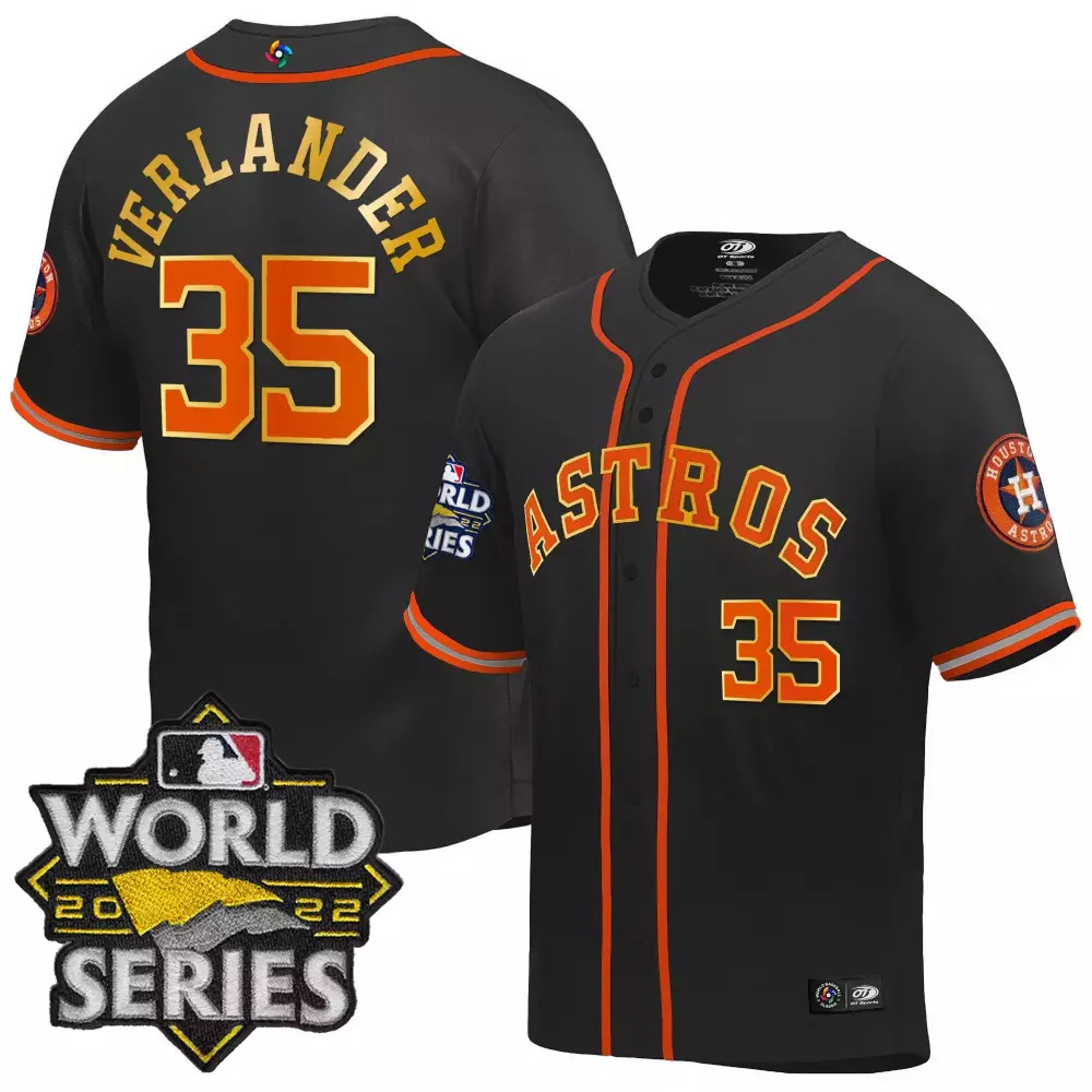 Justin Verlander Houston Astros World Series Classic Jersey | Black Gold Trim All Stitched | Fan Gear for Men, Women & Youth