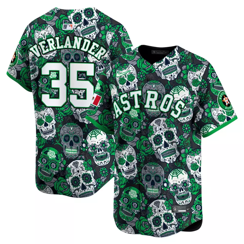 justin verlander green mens houston astros paisley sugar skull vapor premier limited jersey printed