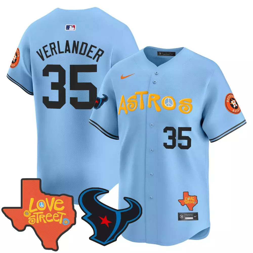 justin verlander light blue mens houston astros love street texans patch vapor premier limited jersey all stitched