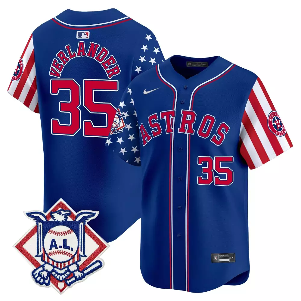 justin verlander royal mens houston astros 2024 fourth of july vapor premier limited jersey v2 all stitched