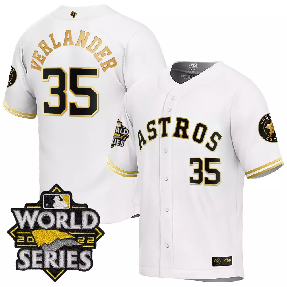 Justin Verlander Houston Astros World Series Classic Jersey | Black Gold Trim All Stitched | Fan Gear for Men, Women & Youth